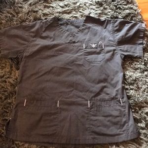 Med couture grey scrub top, light pink details